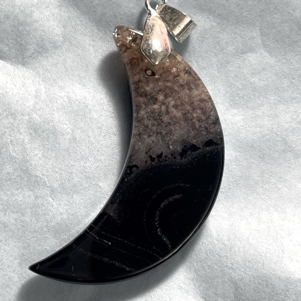 Black and White Stripes Agate moon pendant.